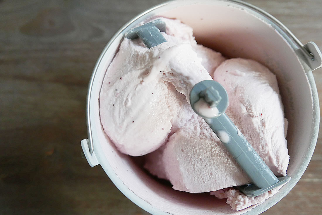 Strawberry ice cream with compressor machine