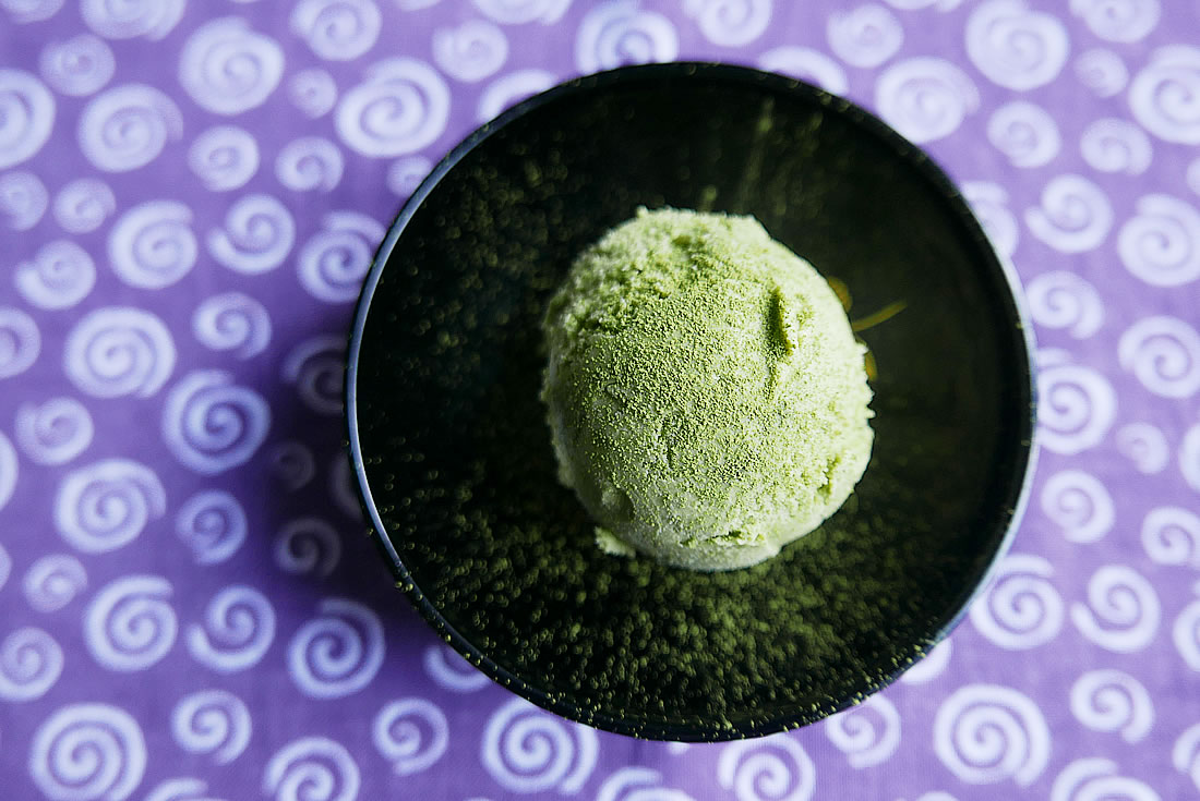 Green tea (Matcha) ice cream with compressor machine